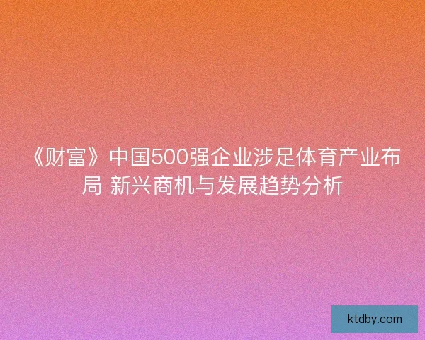 《财富》中国500强企业涉足体育产业布局 新兴商机与发展趋势分析